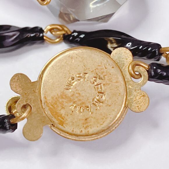 VTG West Germany 46" Smoky Gray Faceted Plastic Bead Necklace Glass Box Clasp - Picture 9 of 11